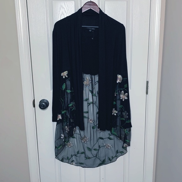 Black Floral Embellished Lace Duster Cardigan S - Picture 2 of 10